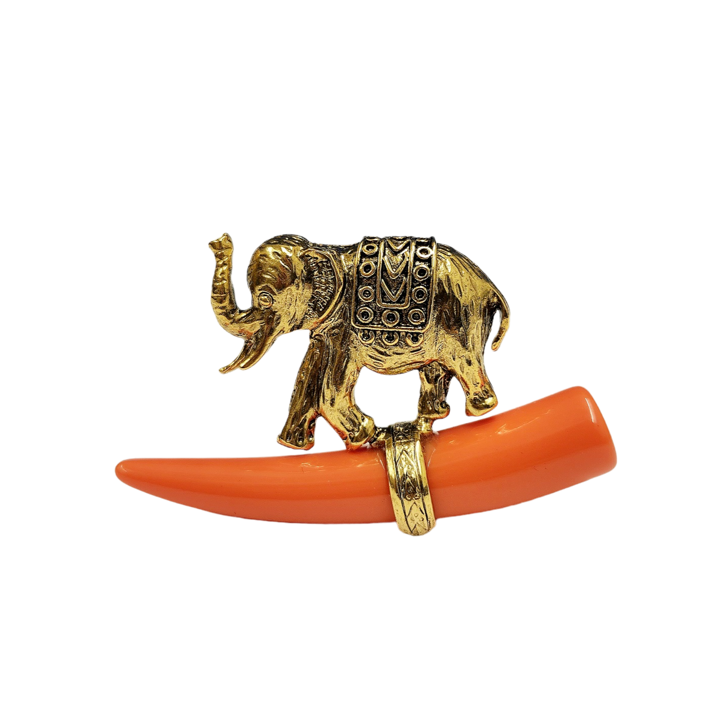 Elephant with Coral Tusk Pin