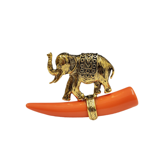 Elephant with Coral Tusk Pin