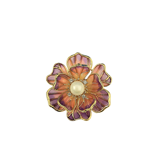 2"x2" Transparent Pink & Amethyst & Pearl Center Flower Pin