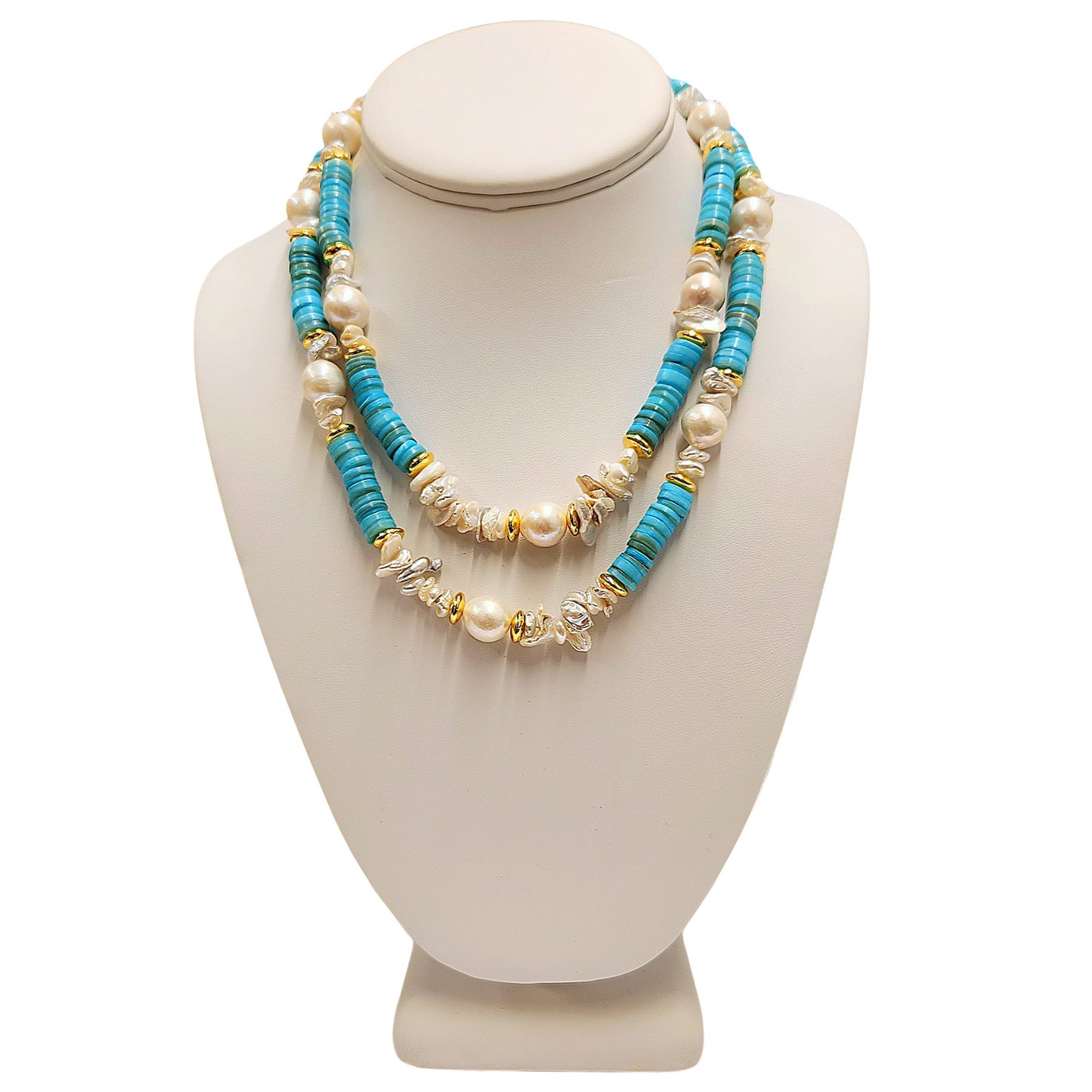 2 Row Turquoise Pearl Necklace