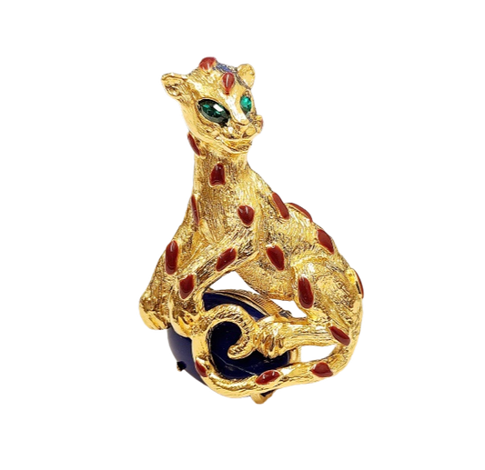 Lapis Cabochon Panther Pin