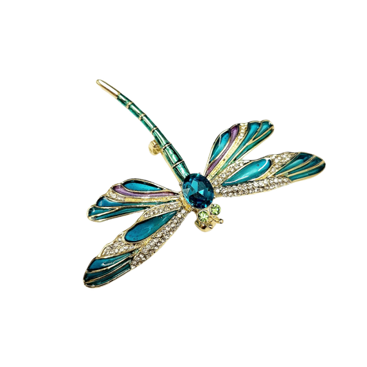 Blue Stained Glass Dragonfly Pin