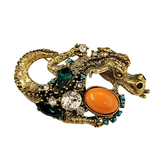 Emerald with Coral Dragon Pin