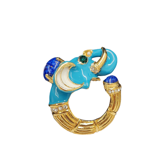 Turquoise & White with Lapis Elephant Pin