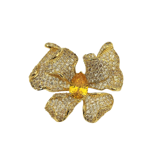Gold Rhinestone with Citrine Topaz Center Bow Pin