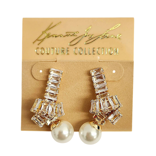 Crystal Baguettes With Pearl Knotted earring