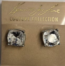 Silver Crystal Square Stone Pierced Earring