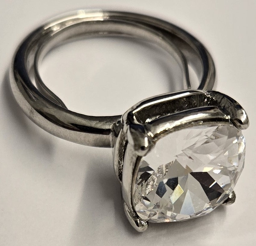 Silver with Crystal Square Stone Ring