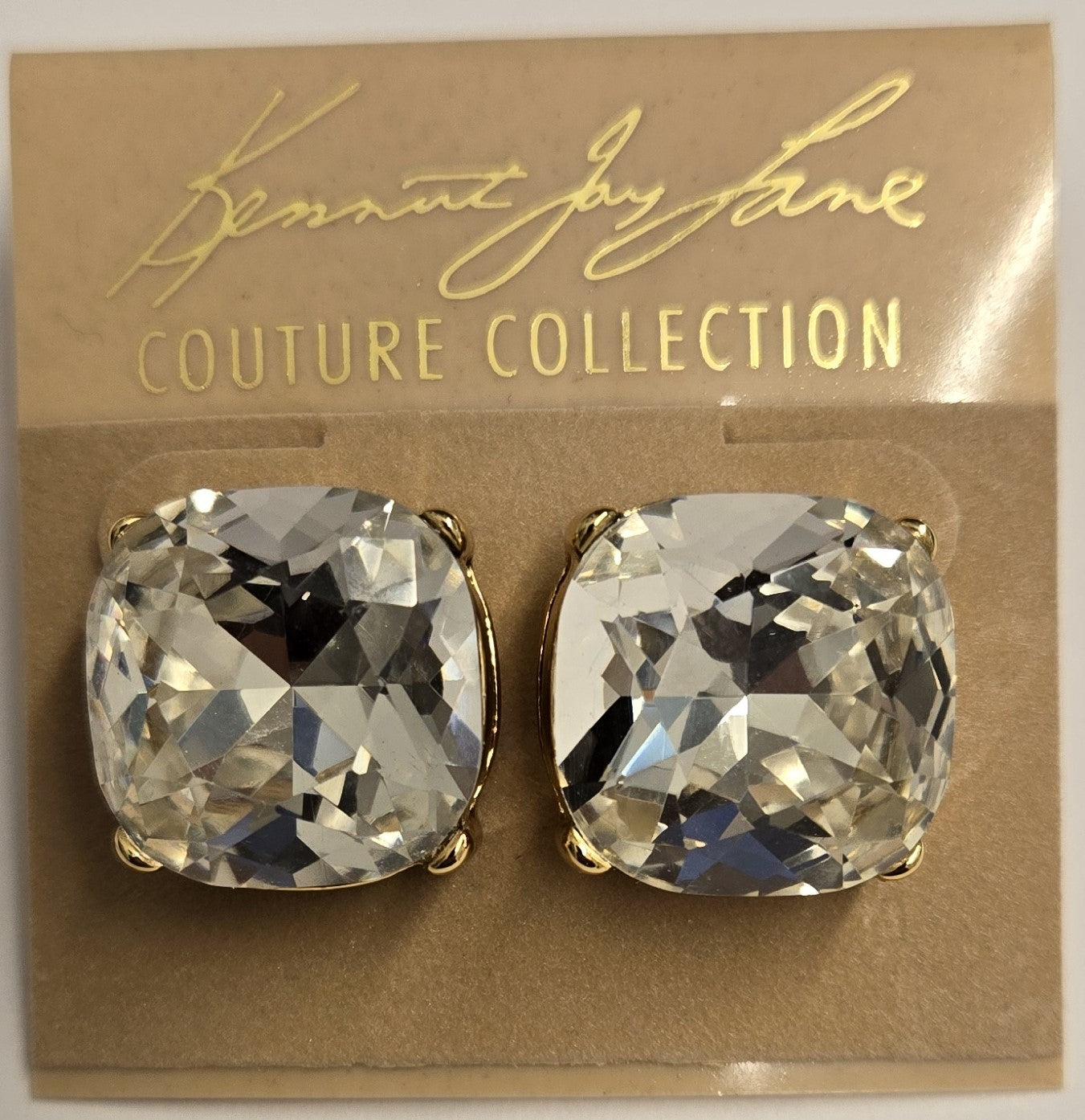 Gold Square Stone Earring 18MM Pierced