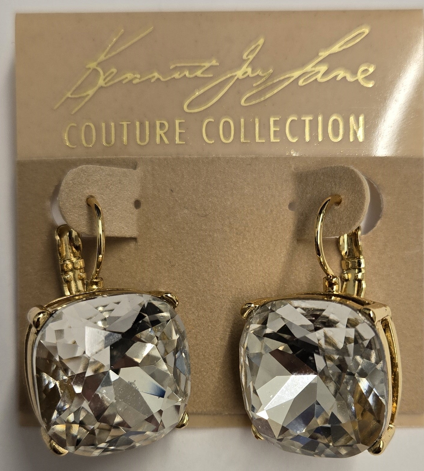 Gold Crystal Square Stone Earring