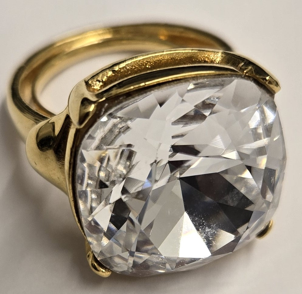 Gold Crystal Square Stone Ring