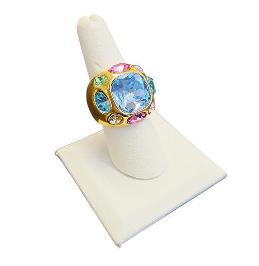 Light Multi Stone with Aqua Center Gold Ring