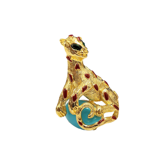 Turquoise Cabochon Panther Pin