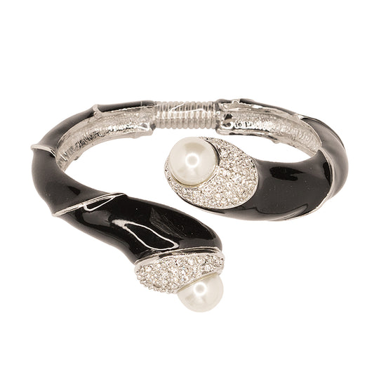 Black Enamel Crystal & Pearl Bracelet