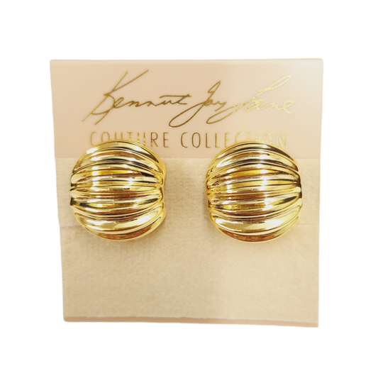 Gold Ribbed Clip Earring