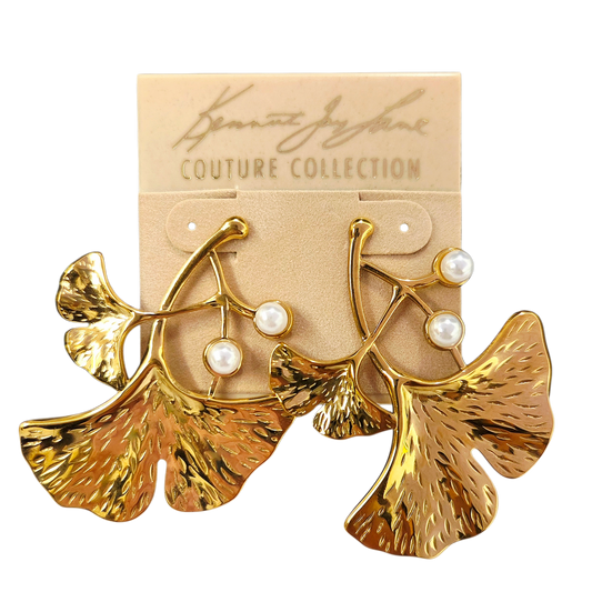 Gold Pearl Leaf Earring