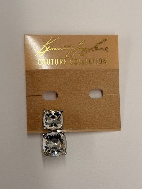 Silver Crystal Clip Square Stone Earring