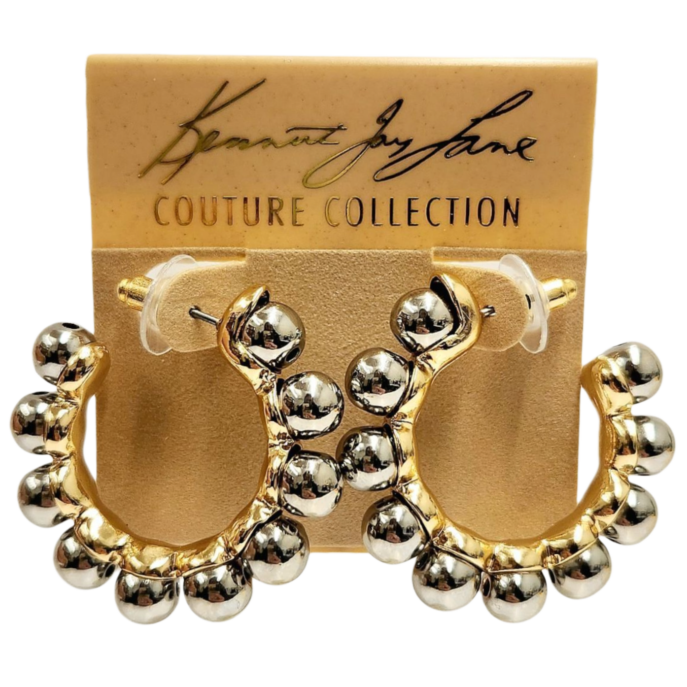 Gold with Silver Balls Hoop Earring