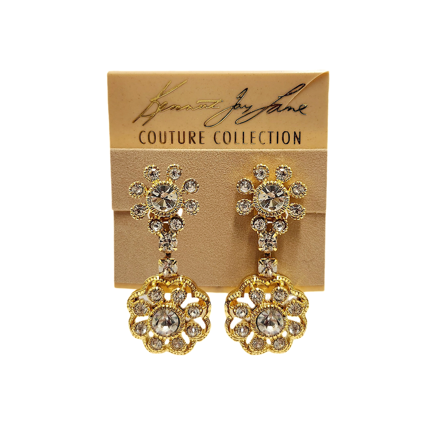 Gold Crystal Flower drop Earring
