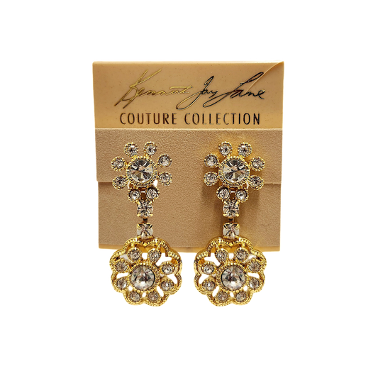 Gold Crystal Flower drop Earring