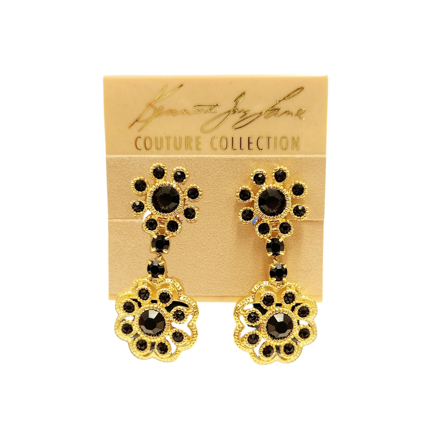 Gold Jet Flower Drop Earring