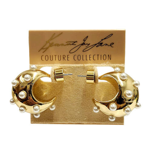 Gold with Pearl Dots Huggie Hoop Earring