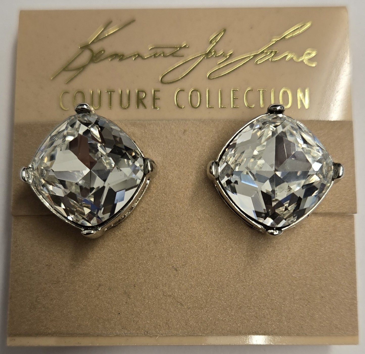 Silver Square Stone Earring 14MM Clip