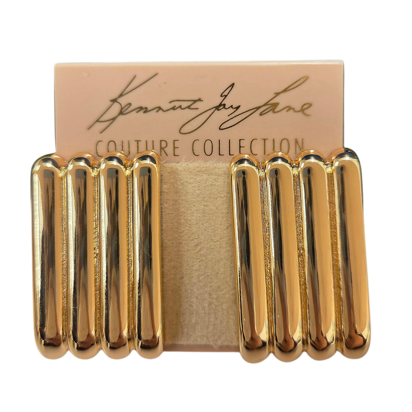 Gold Ribbed Rectangle Earring
