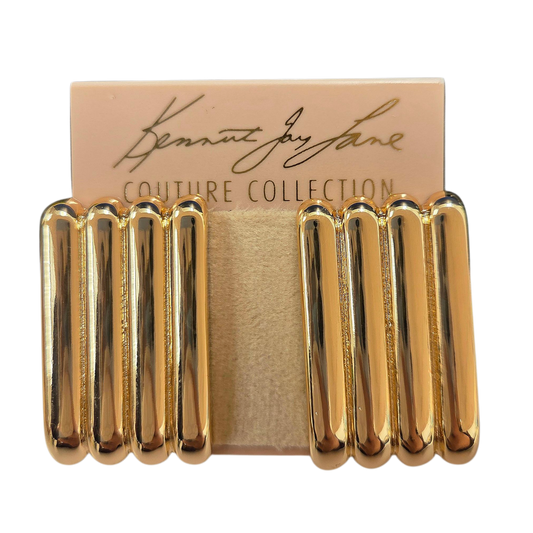 Gold Ribbed Rectangle Earring