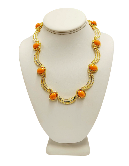 Gold with Coral Oval Center Necklace