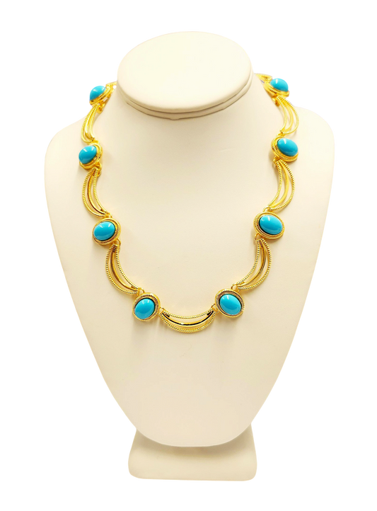 Gold with Turquoise Oval Center Necklace