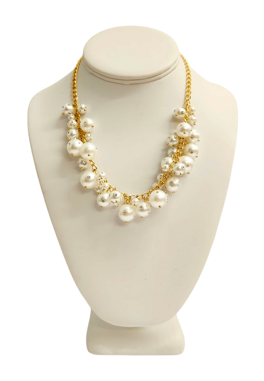 Pearl Crystal Cluster Necklace