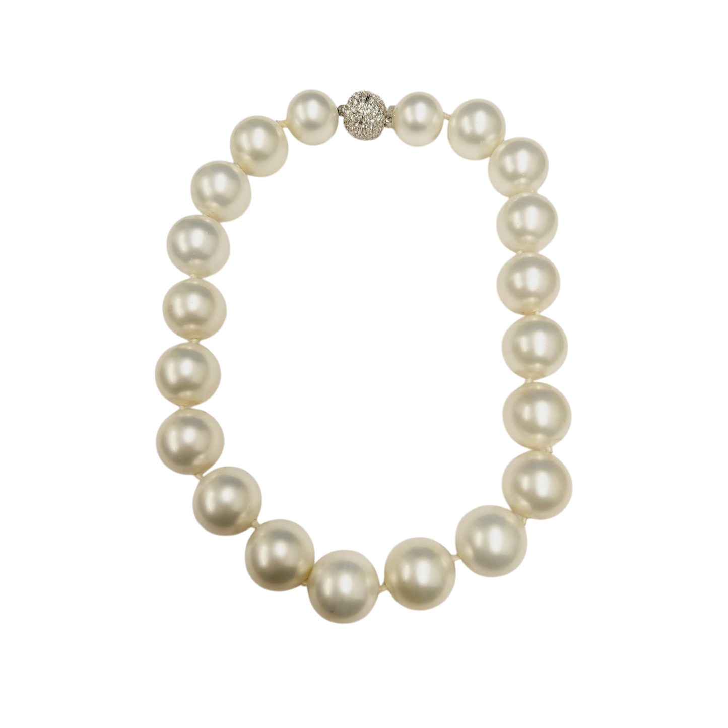 White Shell Pearl Silver and Crystal Clasp Necklace