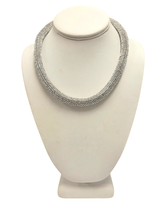 Silver Crystal Tube Necklace