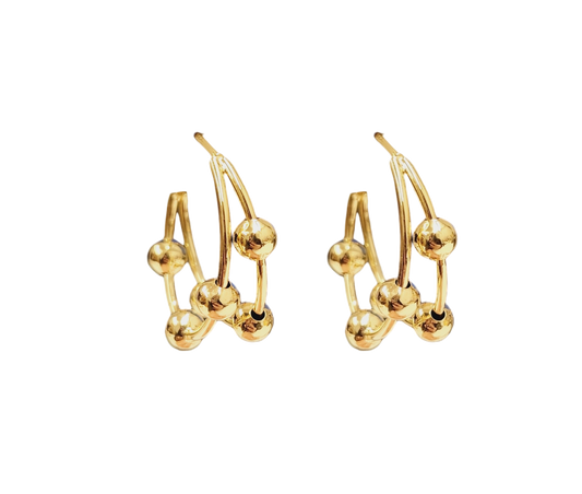 Two Row Gold with 5mm Gold Balls Hoop Pierced Earring