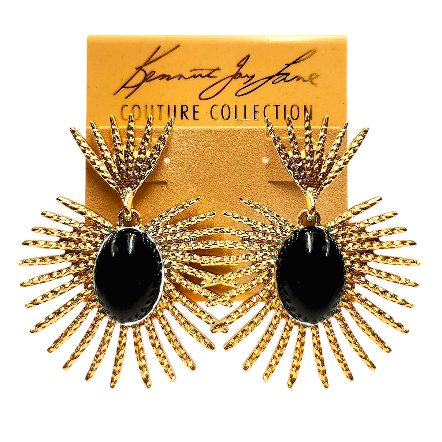 Gold with Black Center Fan Earring