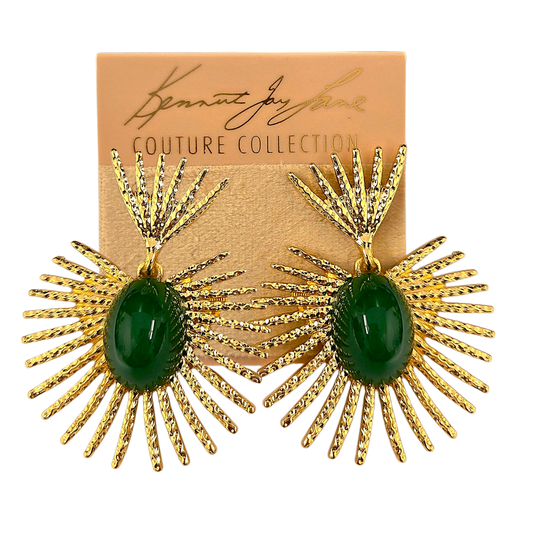 Gold Jade Fan Earring