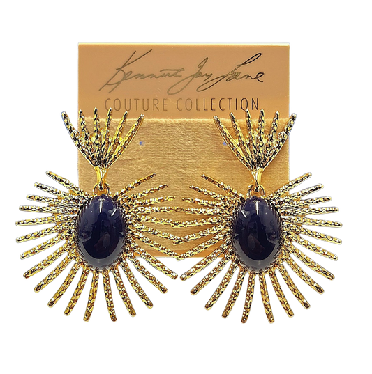 Gold Lapis Fan Earring