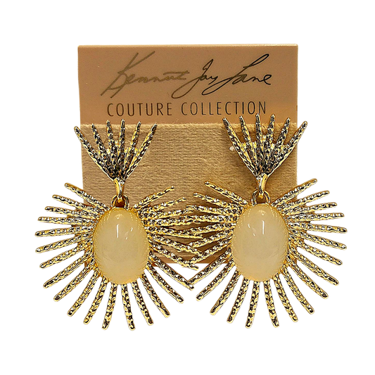 Gold Moonstone Fan Earring