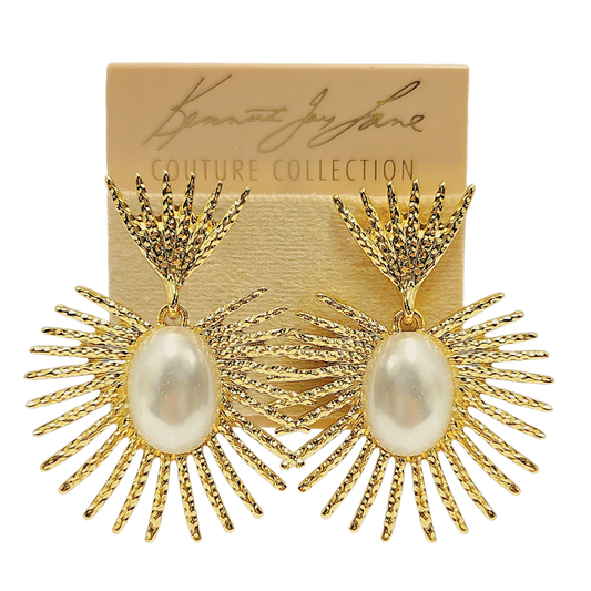 Gold Pearl Fan Earring