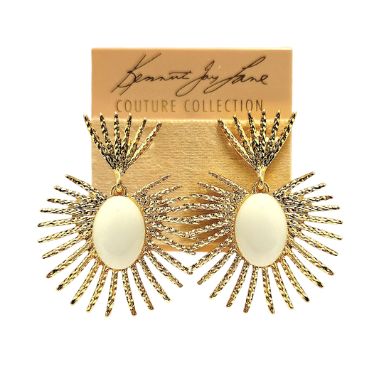 Gold White Fan Earring