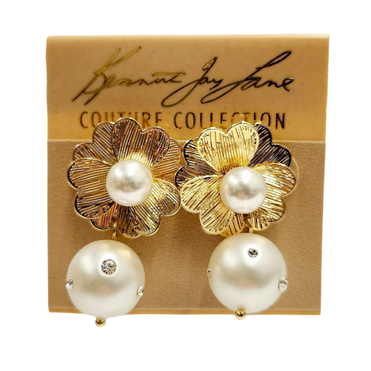 Gold Flower with Pearl Drop Earring