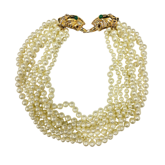 8 Row Pearl Lionhead Necklace