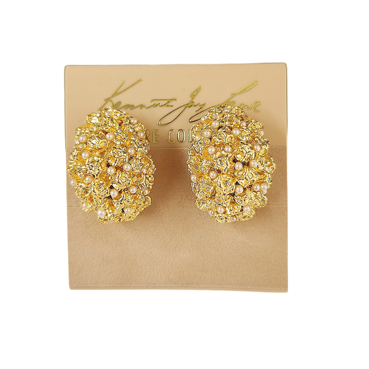 Gold Cluster Pearl Dots Clip Earring