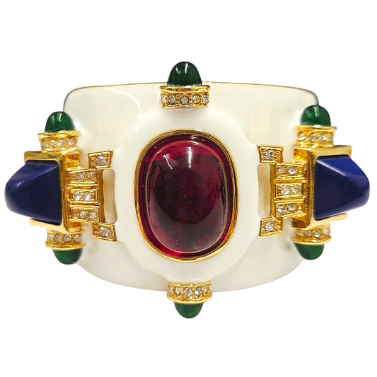 White Enamel Hinged Art Deco Cuff