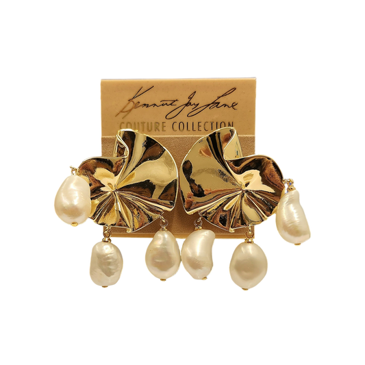 Gold with Three Baroque Pearl Earring