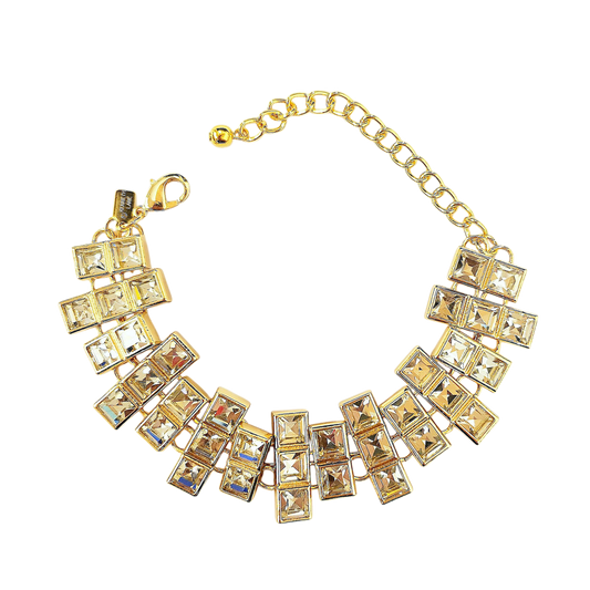 7"+3"ext. gold with square crystal lobster claw bracelet