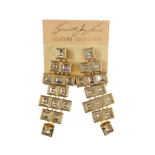 Gold Square Crystals Earring