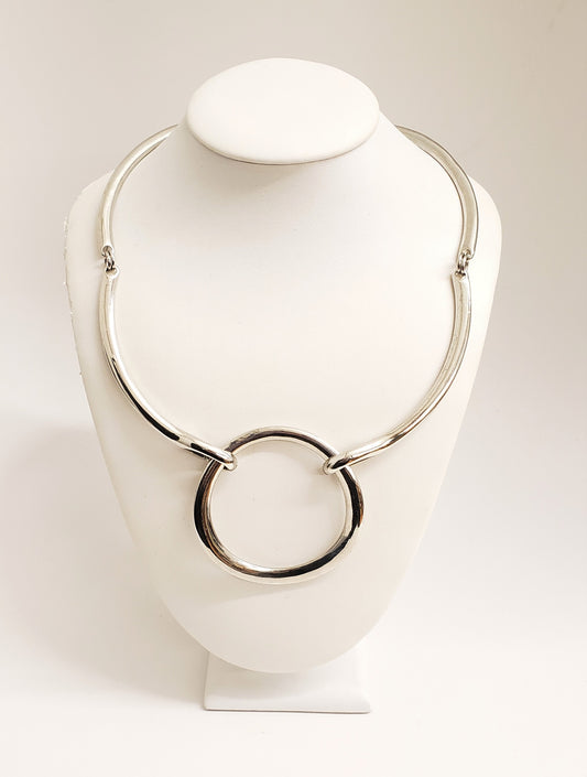 Polished Silver Open Circle Collar Necklace