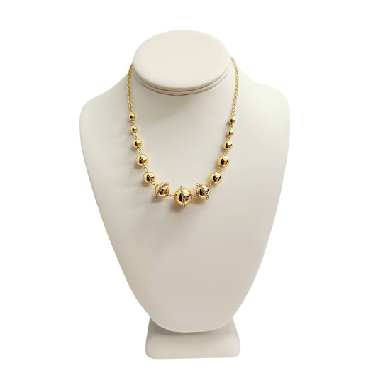 Gold Ball with Rhinestone Graduated Necklace